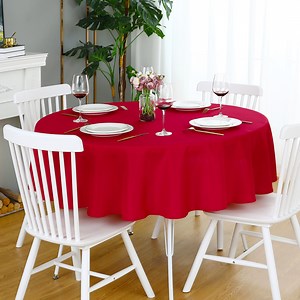 FOLINS&HOME Red Round 48 inch Tablecloth - Waterproof & Wrinkle Free Heavy Duty Washable Polyester Table Cloths for Party, Banquet, Dining - Circle/Circular