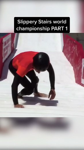 FOLLOW FOR PART 2 🙌 The first ever Slippery Stairs world championship was INTENSE 😂 #sports #funny