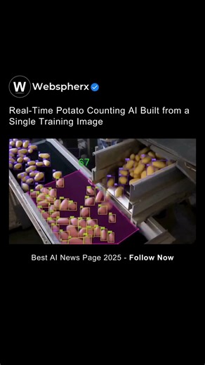 @webspherx on Instagram: "An AI engineer has developed an impressive, lightweight computer vision system to count potatoes on a conveyor belt in real-time. 🥔✨ Instead of relying on a massive pre-existing dataset or a huge model, this setup uses the Ultralytics ObjectCounter paired with a tiny YOLO11 nano model. The most clever part? Since no potato dataset existed, the engineer annotated just one single frame using SAM 2 and trained the model from that. It works flawlessly across the video. Thi