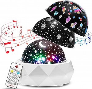 PIKOY Kids Night Light Projector+12 Lullabies, 8 Colors+3 Films+360° Night Light Projector for Kids Room, Remote+AUTO Timer Star Projector Stars for Ceiling Projector Lights for Bedroom & Babies Gifts