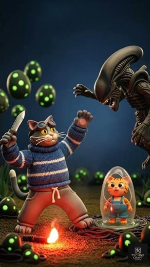 Cat Daddy vs Xenomorph | Cat 🐱 father takes down Xenomorph to save his son #story #cat #catlovers