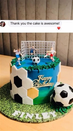 Soccer-themed cake designed, flavour- Chocolate! #cakedecorating #soccer #cake #soccerballcake