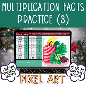 Multiplication Facts Fluency Practice (3s) Christmas and Winter Math Pixel Art