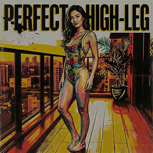 Perfect High LegH986イエロー縁のミックス柄♪スポーティーハイレグ小尻デザインレディース水着♪♪サイズL位