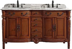 Ove Decors Chestnut Double Vanity with Granite Top in Beige with White Basin, 60-Inch by 22-Inch