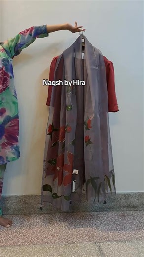 Hand Painted Silk Dress with Organza Dupatta
