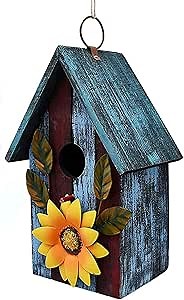 Wood Bird House for Outside, Hanging Bluebird House Nest Box Garden Patio Outdoor Decorative Bird House Vintage Rustic Wooden Birdhouse Bird Box for Finch Wren Chickadee Cardinals