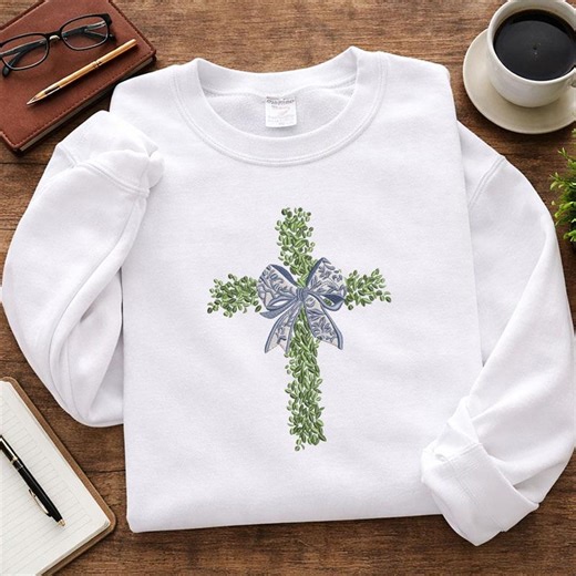 Floral Cross Embroidery Design With Bow, Christian Cross Machine Embroidery, Faith Religious Embroidery - Etsy