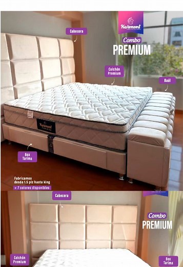 Cama en 3 plazas 🏅 Cabecera, box tarima, colchón Karmont Premium y un espacioso Baúl para guardar lo que más prefieras. 📲979 079 776 #ColchonesKarmont #cabeceradecama #camasmodernas #cama3plazas