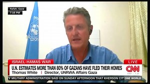 CNN's Bianna Golodryga: A released hostage said they were held hostage by a UNRWA teacher. What's UNRWA's response? UNRWA Gaza Director Tom White: Let me tell you about the flour we're delivering. Golodryga: Does it bother you that a UNRWA teacher held someone hostage? White: Every bag of flour is cross-referenced. | Israel War Room