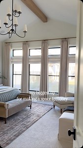2.9K views | Biggest tip for making a space feel cozy. Window coverings are often left until the very end of the decorating process, but they play a much bigger role than you might think. Don’t let this key design feature go unnoticed! Curtains info: Liz Collection / Sand Beige / Pinch Pleat / Blackout Thanks for sharing! @white.at.home #twopageshome #twopagescurtains #bedroomdesign #homedesign #homedecor #bedroominspo #interiordesign #interiordesigner | Twopagescurtains | Facebook