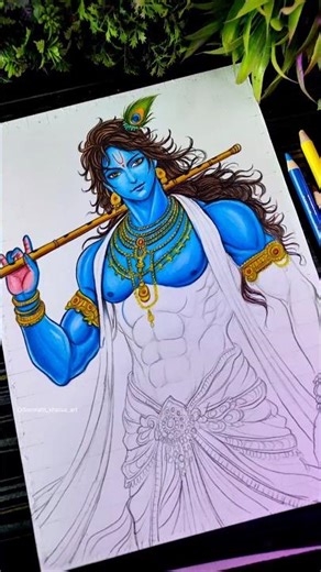 Lord Krishna 🦚 Drawing In Anime Style 😍❤️‍🩹🧿 Krishna Drawing Colour #shorts #lordkrishna #anime #art