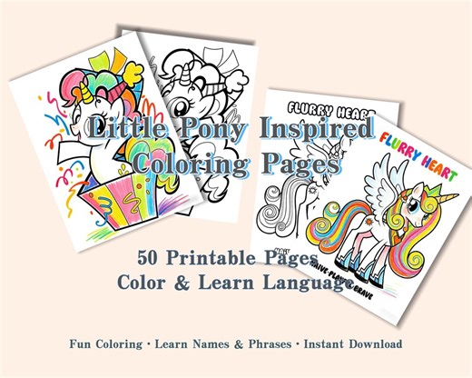 Little Pony Inspired Coloring Pages for Kids, 50 Printable Coloring Sheets, Learn Character Traits While Coloring, Preschool & Kindergarten - Etsy