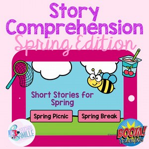 Story Comprehension Spring with GIF Backgrounds BOOM Cards™
