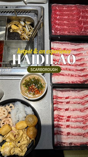 Breezy & Justin | Strolling About Life ✨ on Instagram: "Haidilao Scarborough is not just hot pot… it’s actually an experience 🍲🔥 We went for the Deluxe Carnival AYCE (30+ dishes btw) and it did not disappoint. Also they’re open 11AM–5AM, which alone deserves applause because late-night hot pot just hits different. And the extras??? 💅 Adults get a free shellac manicure or hand care with a meal - which is honestly kind of genius because your hands are fully prepped before you grab the chopstick