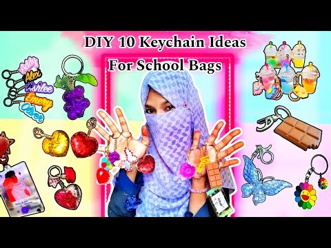 DIY 10 Different Types Of Keychains for School Bags🎒🏫 / Homemade School bag Keychains