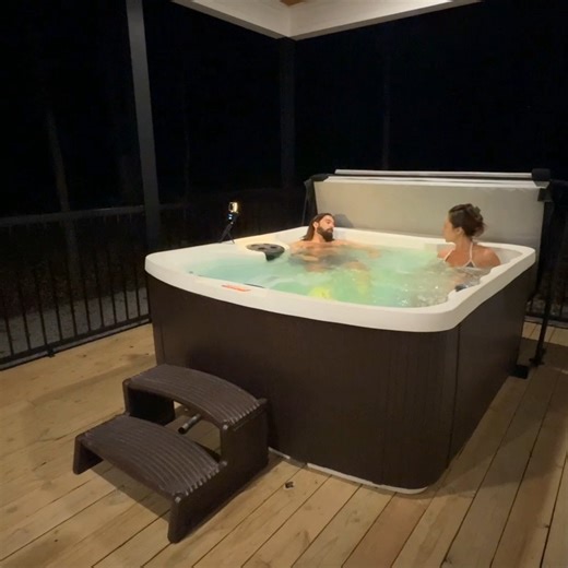 The hot tub at The Coop near Jasper, Arkansas Quiet woods, cool air, and nothing but forest around us. This is where the forest cabin really shines. Check out the Coop cabin here: https://www.airbnb.com/l/8HunEnWG | Cody & Kellie
