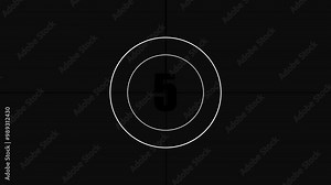 Vintage, old, projector film head leader with real time countdown clock. In style including marks, Old movie countdown film reel