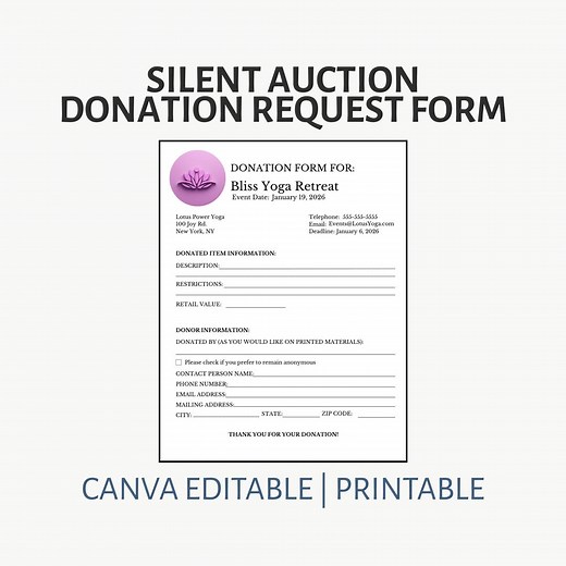 Silent Auction Donation Request Form | Canva Template (printable PDF Download) - Etsy