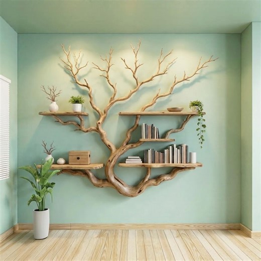 Tree Branch Book Shelf Wall Art Live Edge Floating Bookshelf Wood Corner Tree Shelf Decor - Etsy