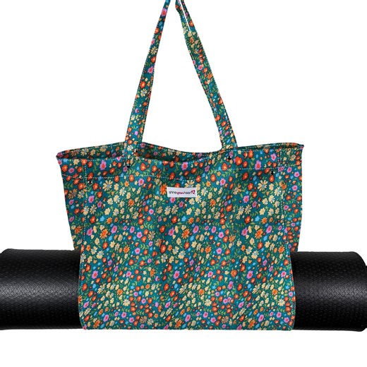 Yoga Tote Bag: Green With Dainty Flowers - Etsy