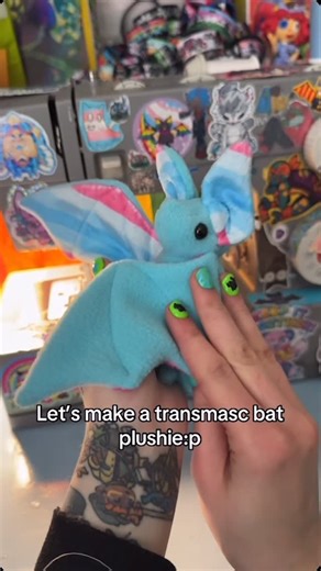 SkyeBluez on Instagram: "Custom blue transmasc bat plushie with top surgery scars for today :3 love theses colors together:D #transmasc #trans #topsurgery #bat #plushie #transgender Bat pattern by beezeeart"