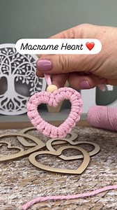 Macrame Heart ❤️ I used a 2 inch wooden heart and 60 inches of 3mm cotton cord to make this very simple macrame heart ❤️ #macrameheart #valentinecrafts | Caroline Fleming