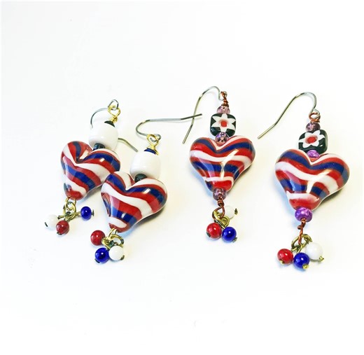 Red White Blue Lampwork Heart Earrings Choice, Patriotic USA Jewelry - Etsy Australia