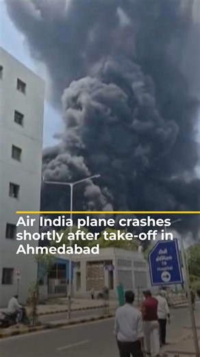 Video footage captures huge plumes of smoke after an Air India passenger plane to the UK crashed shortly after take-off from India's Ahmedabad city. | Al Jazeera English
