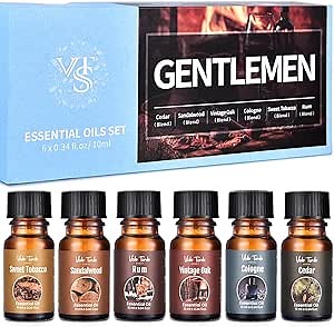 Gentlemen's Essential Oils Set, Men Scents Fragrance Oil - Sandalwood, Cedar, Sweet Tobacco, Rum, Vintage Oak, Cologne Aromatherapy Oils for Diffuser, Candle & Soap Making