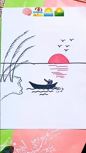 Easy Sunrise View Art | Relaxing Morning Scenery Drawing #trending #relaxing #shorts