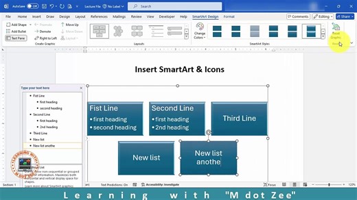 Using Smart Art in MS Word | Microsoft Word Tutorial | LECTURE # 25 | Learning with M dot Zee