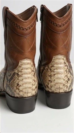 Men’s Natural Python Skin European Toe Short Boots, Brown Western Dress Ankle Boots