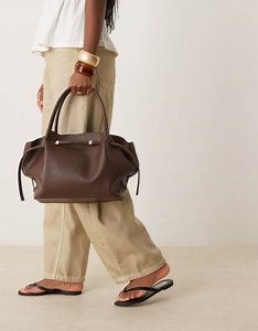 ASOS DESIGN slouchy belted tote bag in chocolate | ASOS