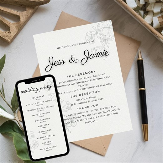 Elegant Wedding Ceremony Program Template | Editable Canva Design - Etsy Canada