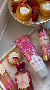 Indulge in the mouth-wateringly sweet scent of Strawberry Pound Cake Body Care featuring notes of fresh strawberries 🍓 golden shortcake 🍰 and whipped cream 🤍 | Bath & Body Works Australia