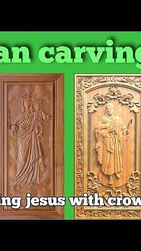 Cristian carving door | Wood carving jesus with crown of thorns