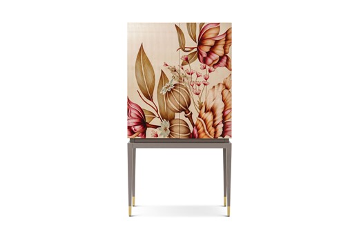 Bar Cabinet with Veneer Inlay Doors and Bronze Base
