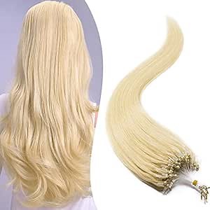 Micro link Hair Extensions 16Inch Micro Loop Cold Fusion Remy Human Hair Extensions 613#Bleach Blonde Micro Ring Hair Extensions 100 Strands 50g/Pack