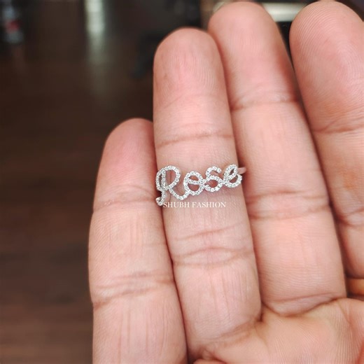 Personalized Diamond Name Ring, Made to Order Custom Ring, 14k White Gold Latter Ring, Gift for Her, Cursive Name Ring, Script Name Ring - Etsy