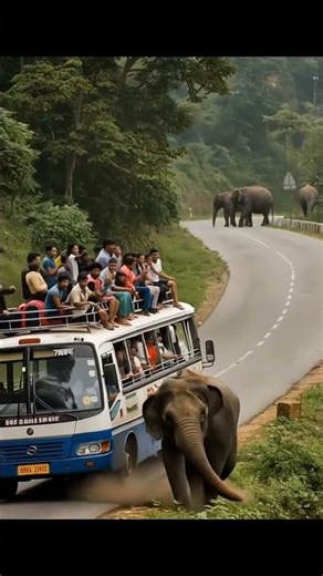 Why Did This Elephant Suddenly Attack the Bus from Behind? 🐘🚌 #shorts #trending #viral