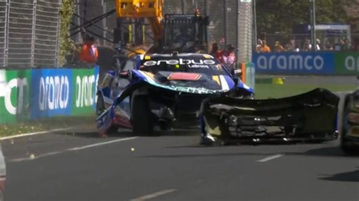 ‘That car’s gone in hard’: Massive Supercars shunt sees car’s front fall off amid shock debut winner