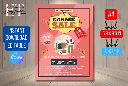 DOWNLOAD and Edit Garage Sale Flyer Template, Neighborhood Garage Sale Sign, Community Yard Sale Event Poster Custom Digital Invite - Etsy Canada