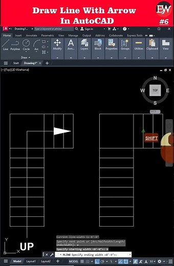 How to draw arrow in AutoCAD by using Polyline | AutoCAD Draw Line with Arrowhead | Urdu/Hindi