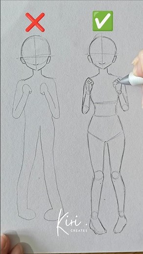 How to draw a Girl Body: Cute pose easy front view #drawing #tutorial #howtodraw #sketching #fypシ