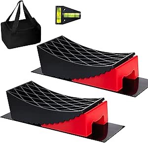 Amazon.com: Pawaday RV Leveling Blocks, Up to 35,000 lbs, 2 Packs Durable RV Curved Levelers with 2 Chocks, 2 Non-Slip Mats, 1 Carrying Bag, Rv Accessories for Travel Trailers, Red & Black, pwd-9087 : Automotive