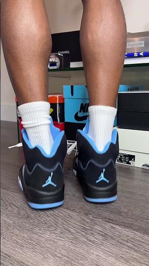 Air Jordan 5 Black Carolina with white laces