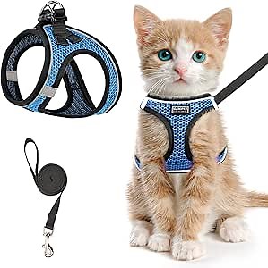 Cat Harness and Leash for Walking Escape Proof, Adjustable Kitten Vest Harness Reflective Soft Mesh Puppy Harness for Outdoor, Comfort Fit, Easy to Control (Blue, XS)
