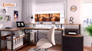 ODK 75" L Shaped Desk with File Drawers, Work from Home Office Desk with Power Outlet, Reversible Computer Desk with Storage Shelves, Gaming Desk with Monitor Shelf, Corner WFM Table, Grey Oak