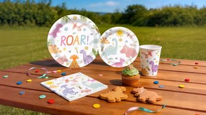293pcs Pink Dinosaur Birthday Decorations for Girl, Worry-free One-stop Set for 25 Guests, with Dinosaur Balloon Arch, Plates and Dino Cupcake Stand, Easy Setup for Dinosaur-Themed Party
